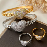 Pave heart bangle set with ring