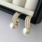 Enamel white pearl earrings