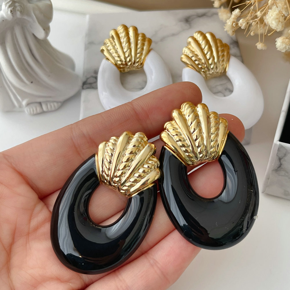 Enamel oval earrings