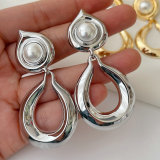 Metal pearl leaf earrings