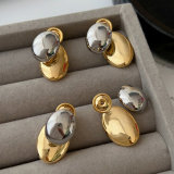Oval silver and gold color earrings