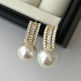 Enamel white pearl earrings
