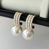 Enamel white pearl earrings