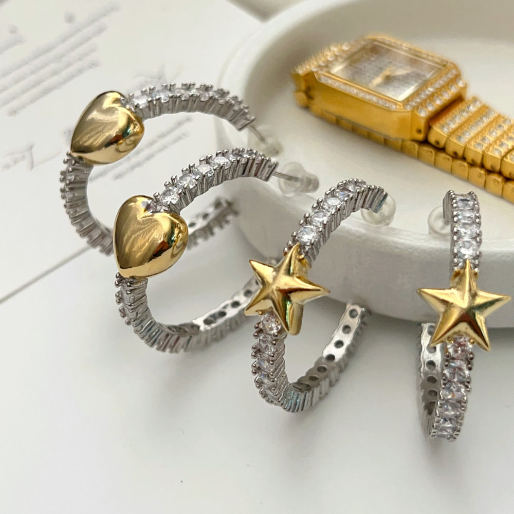 Pave heart star hoop