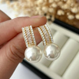 Enamel white pearl earrings