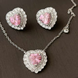 Pave zircon pink heart set jewelry