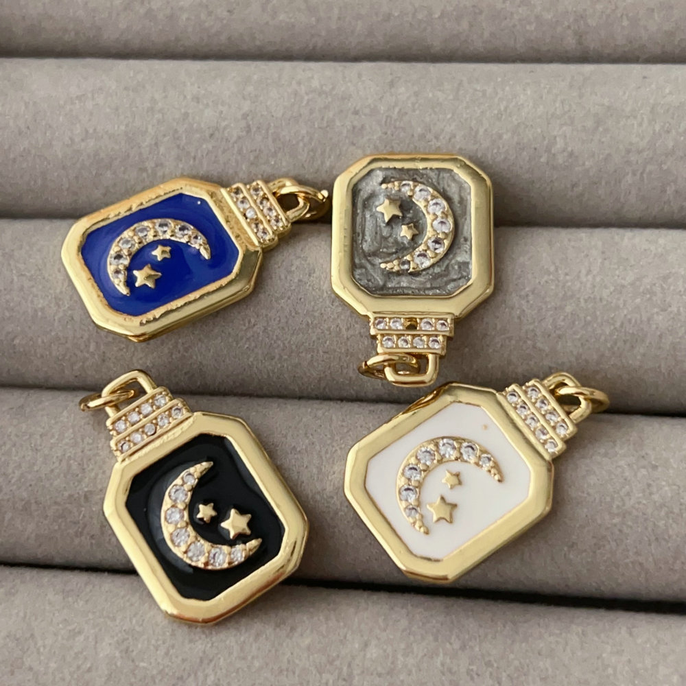 Enamel square moon charm