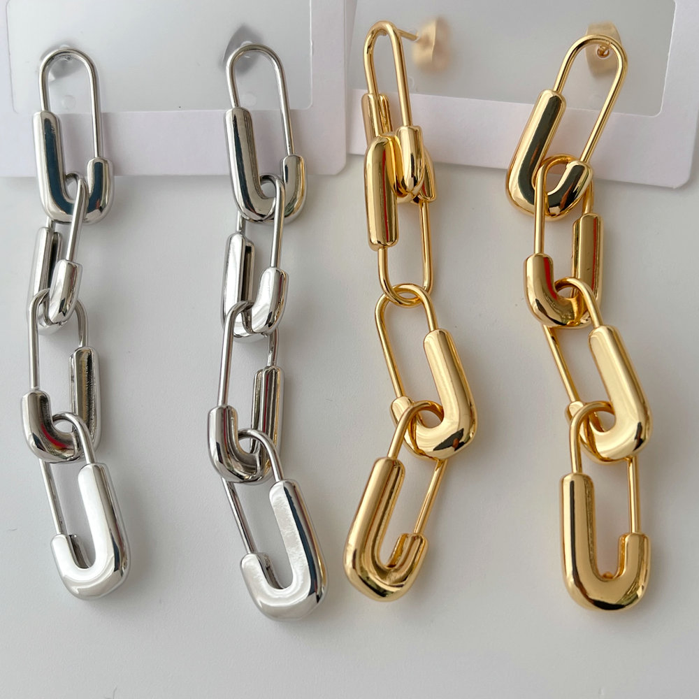 Long pin chain earrings