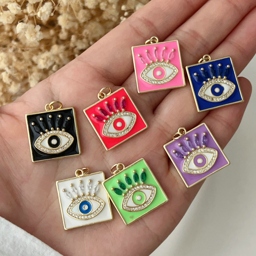 Enamel square eye charm
