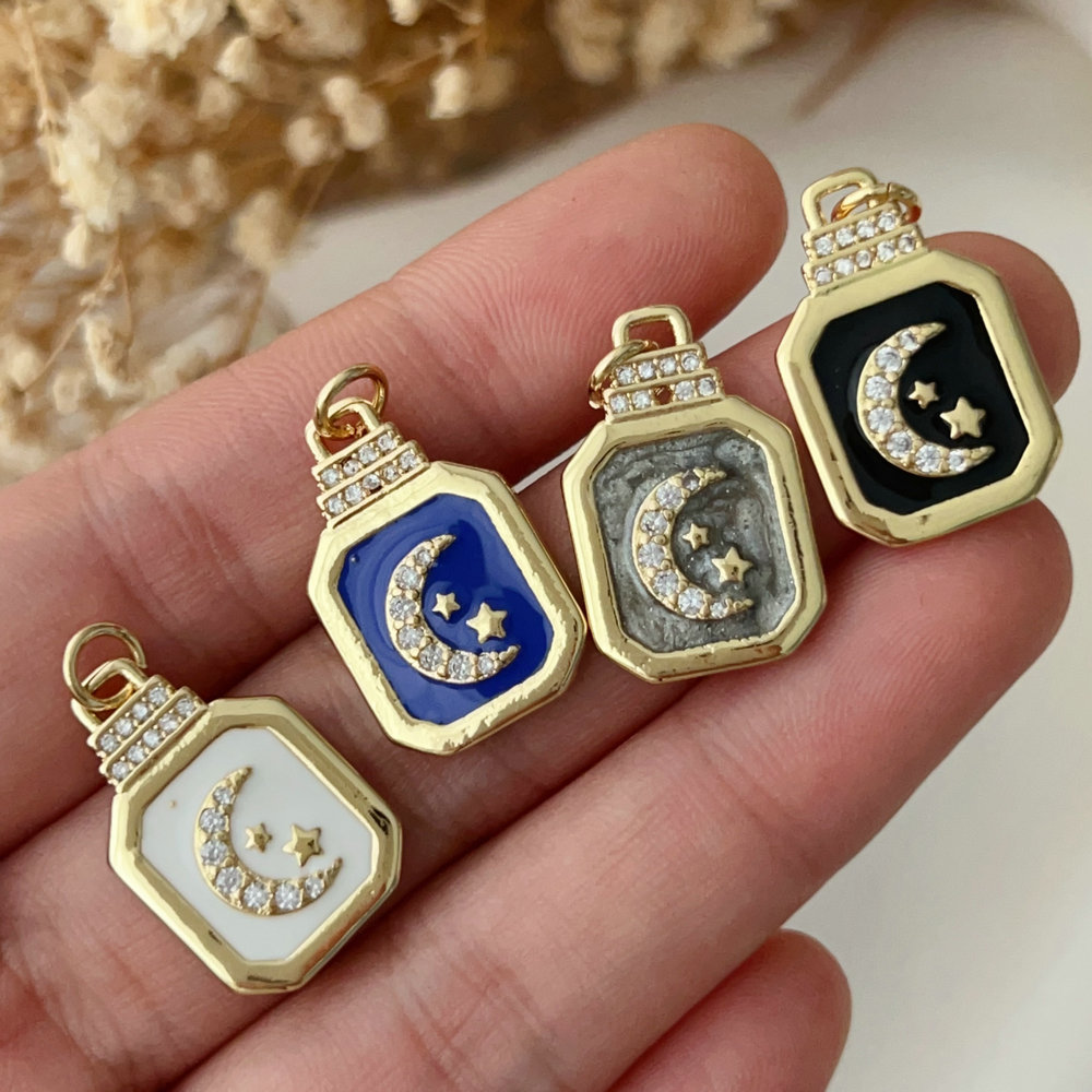 Enamel square moon charm