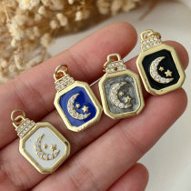 Enamel square moon charm