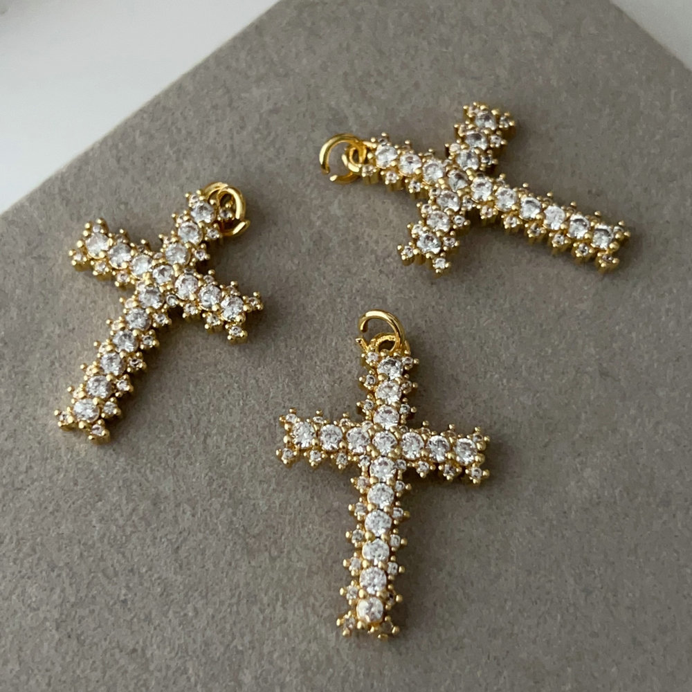 Pave cross charm