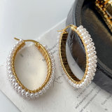 Oval glass pearl hoop