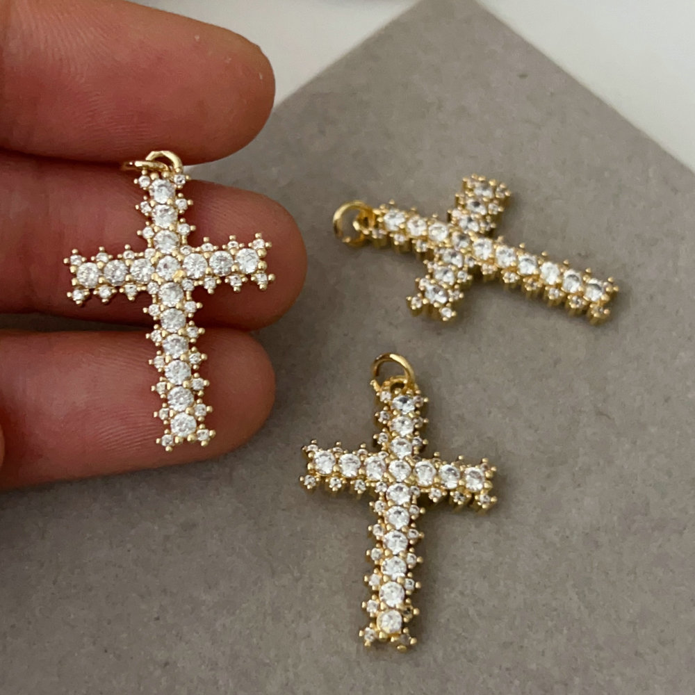Pave cross charm