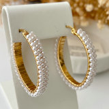 Oval glass pearl hoop