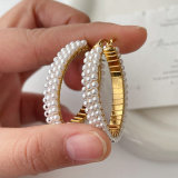 Oval glass pearl hoop