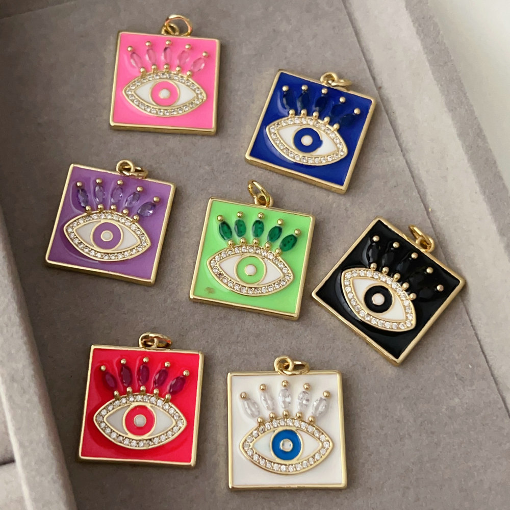 Enamel square eye charm