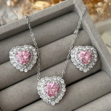 Pave zircon pink heart set jewelry