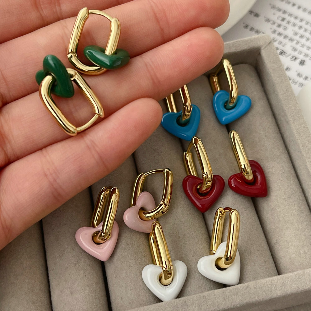 Enamel heart earrings