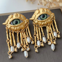 Chunky chain tassel eye earrings