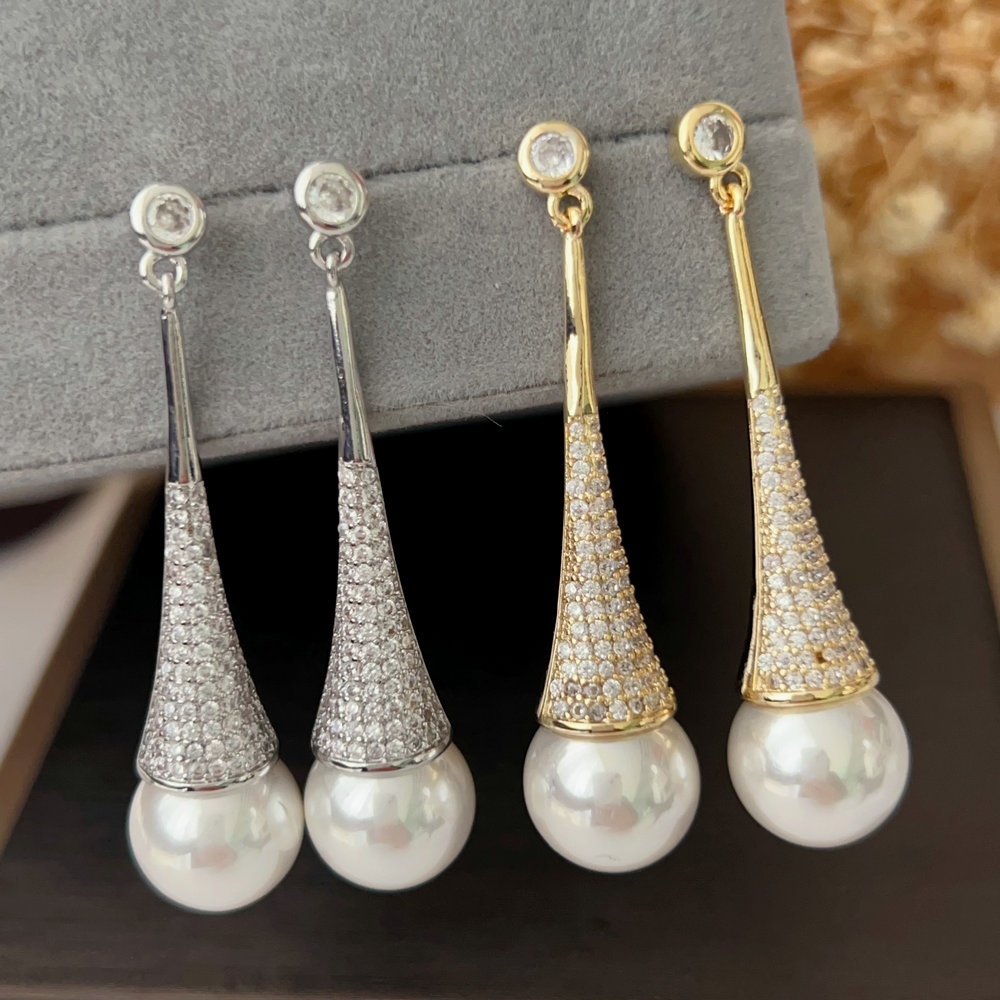 Long drop pearl earrings