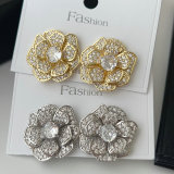 Pave zircon flower earrings