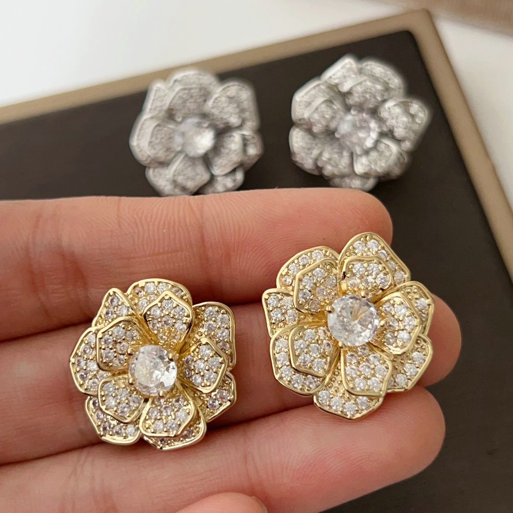 Pave zircon flower earrings