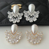 Pave pearl fan earrings
