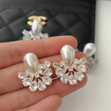 Pave pearl fan earrings
