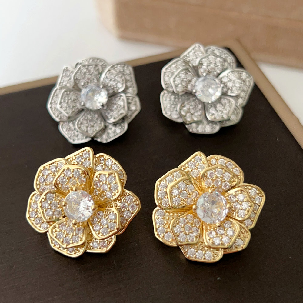 Pave zircon flower earrings