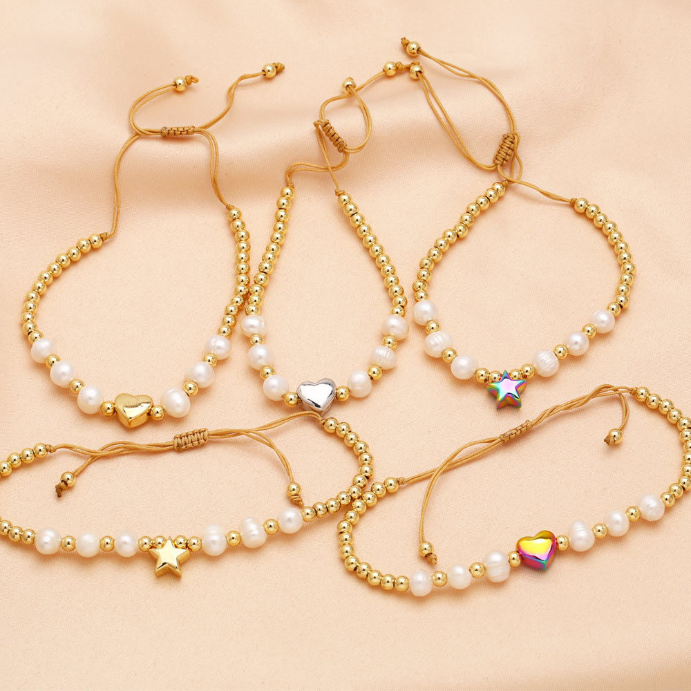 Fresh water pearl star heart bracelet