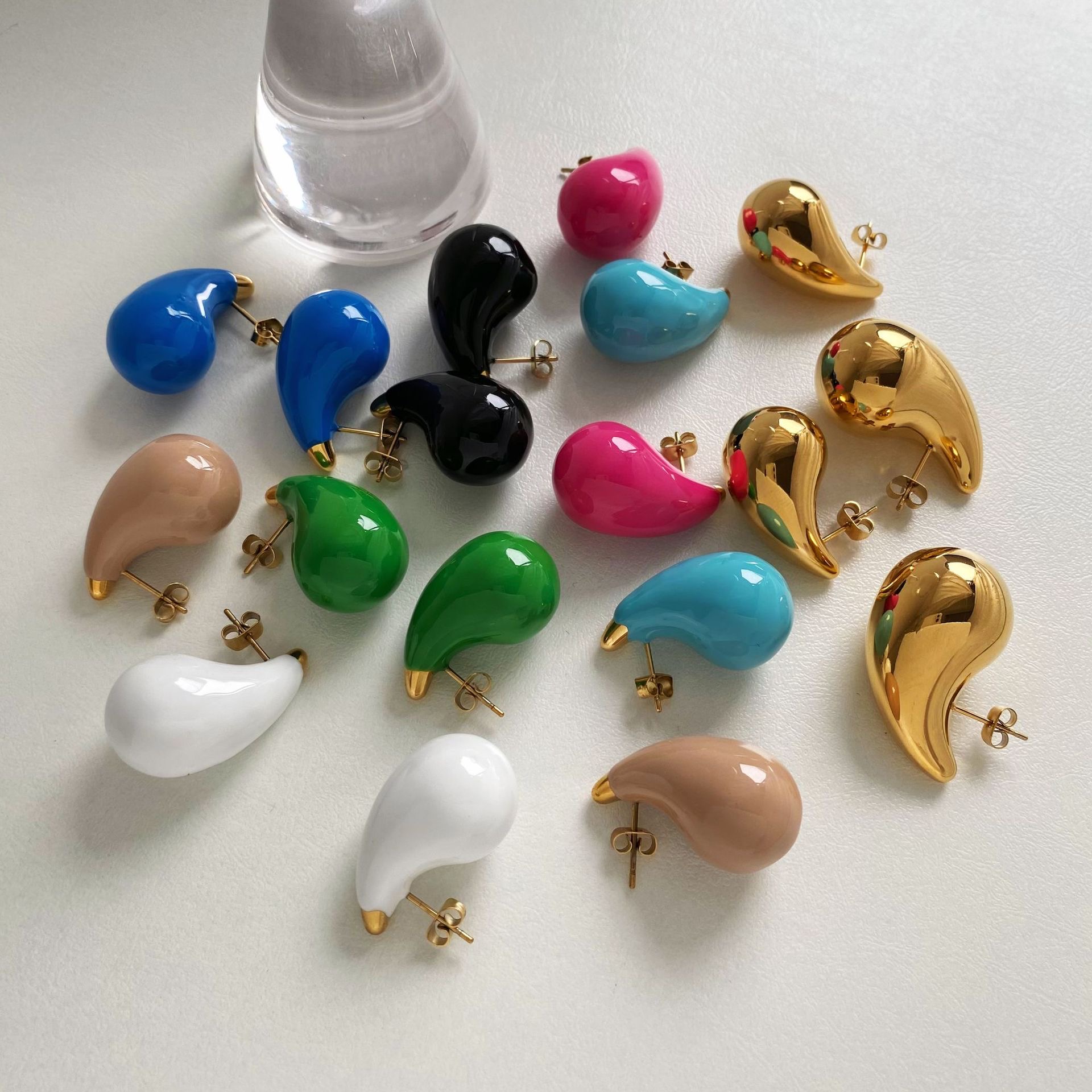Enamel stainless steel drop earrings
