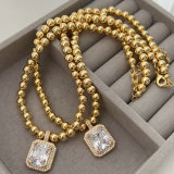 6mm gold ball with clear stone square charm