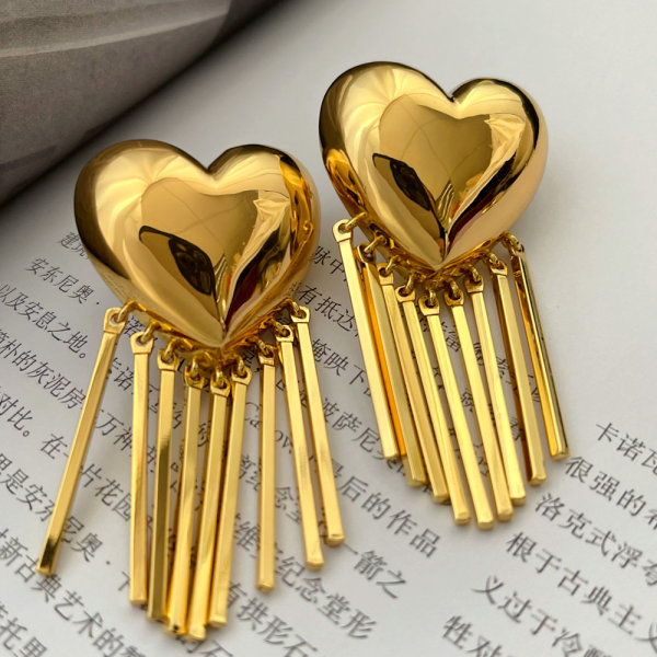 Chunky heart tassel earrings