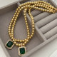 6mm gold ball with green square charm