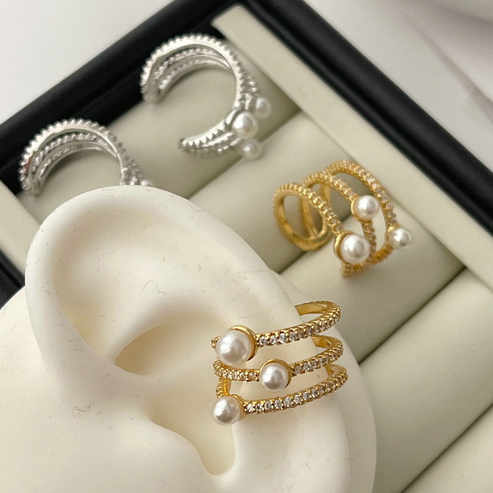Pave zircon pearl ear cuff ( pairs )