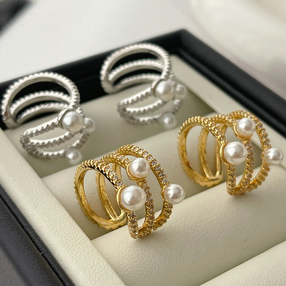 Pave zircon pearl ear cuff ( pairs )