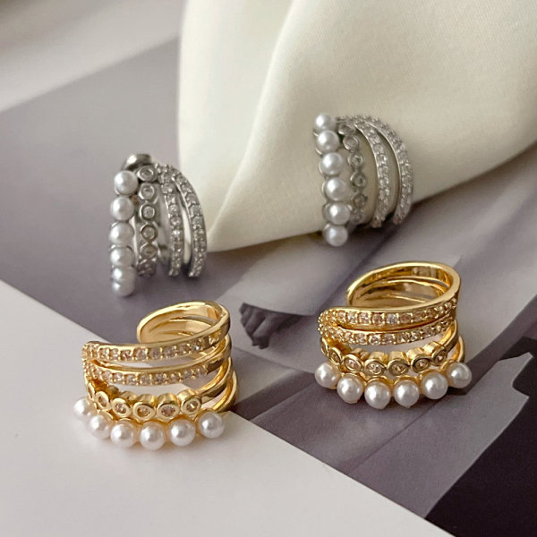 Pave pearl zircon ear cuff ( pairs )