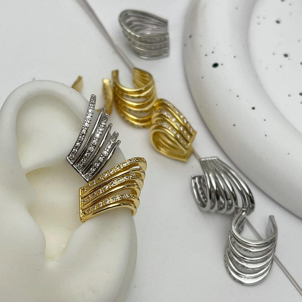 Pave zircon pearl ear cuff ( pairs )
