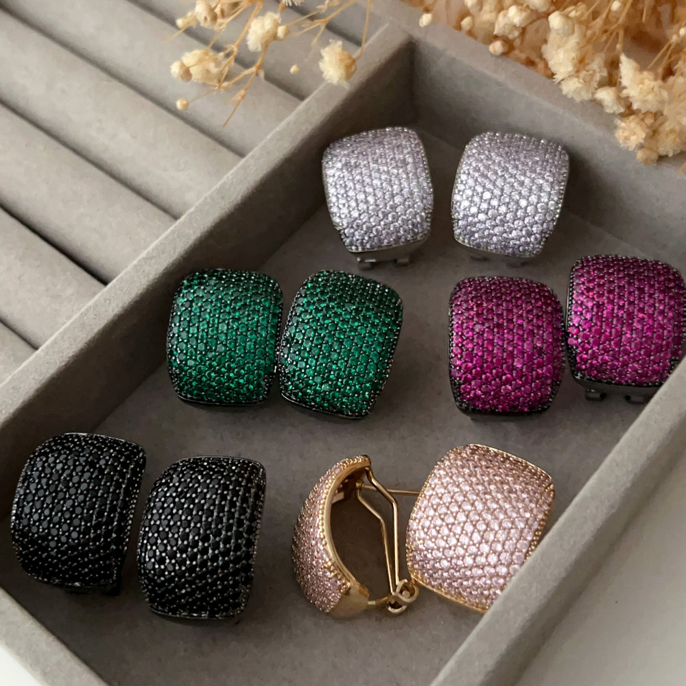 Pave zircon square earrings