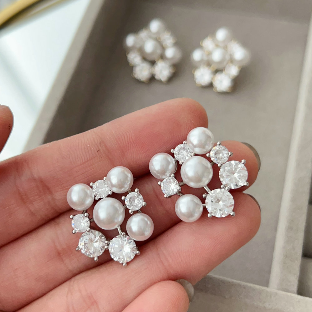 Pave flower earrings