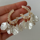 Pave glass shell charm earrings