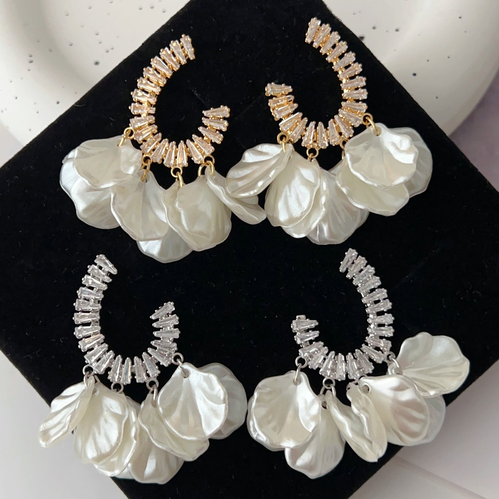 Pave glass shell charm earrings