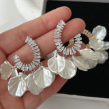 Pave glass shell charm earrings