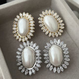 Square pearl pave zircon earrings