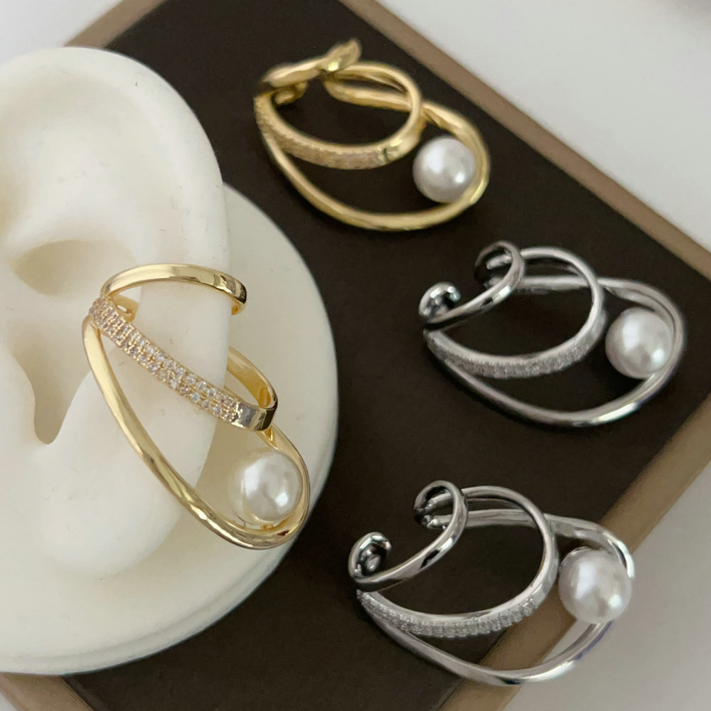 Pave pearl zircon l ear cuff ( pairs )