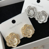 Pave pearl rose flower earrings