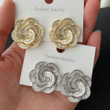 Pave pearl rose flower earrings