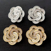 Pave pearl rose flower earrings