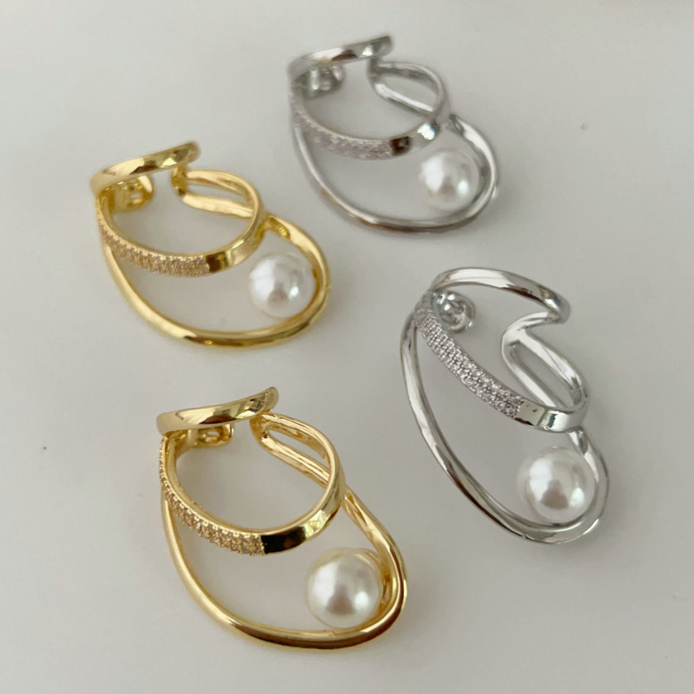 Pave pearl zircon l ear cuff ( pairs )